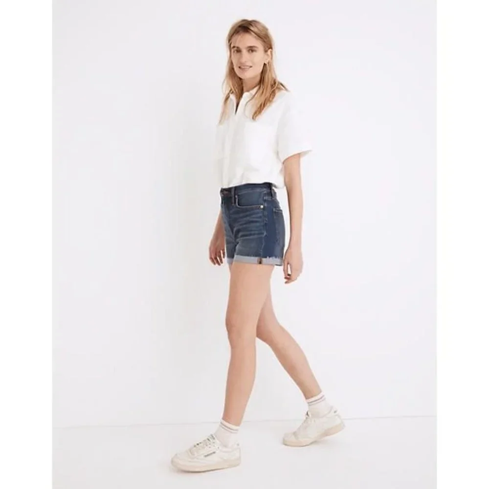 Madewell Women's High-Rise Denim Shorts Cut-Off Cuffed Hem Pockets Size 28